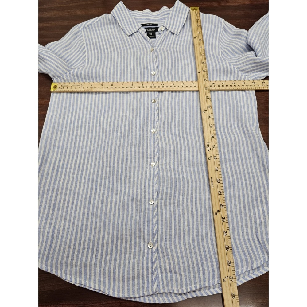 Jones New York Women's Medium 100% Linen Blue White Striped Button Down Shirt M - Picture 7 of 7